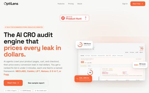 AI CRO Audit for Ecommerce Stores | OptiLens — screenshot