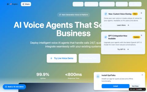 OptiTalks — AI Voice Agents for Business, 24/7 — screenshot