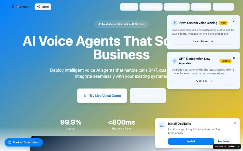 OptiTalks — AI Voice Agents for Business, 24/7 — screenshot