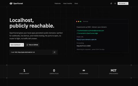 OpenTunnel — Localhost, publicly reachable. — screenshot