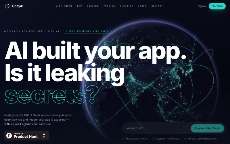 OpzyAI — Security for apps built with AI — screenshot