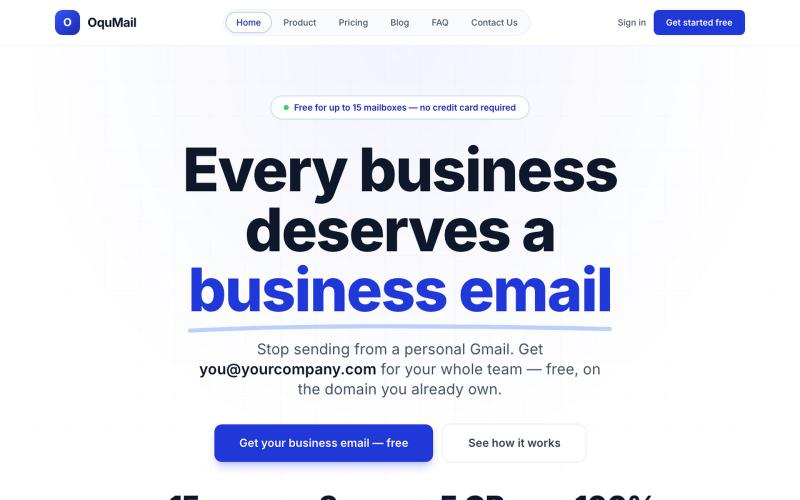 Free Business Email on Your Own Domain — OquMail — screenshot