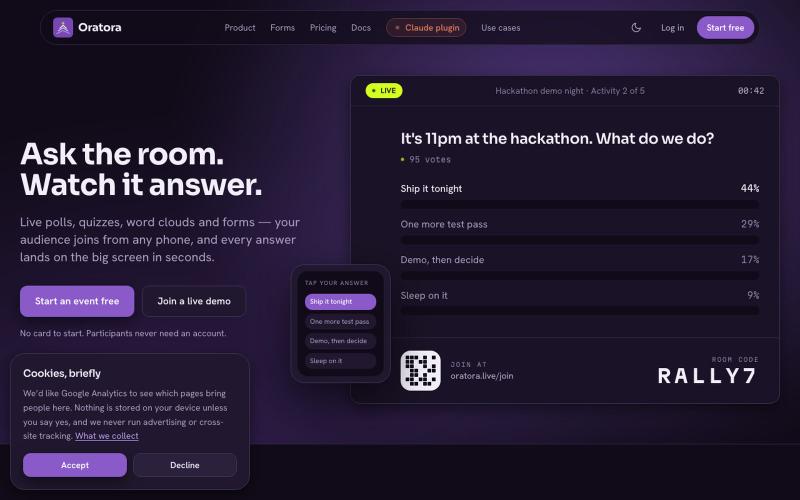 Oratora — live audience engagement & async forms — screenshot