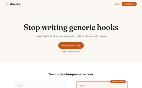 Oratorly — Check your script against ~100 storytelling techniques — screenshot