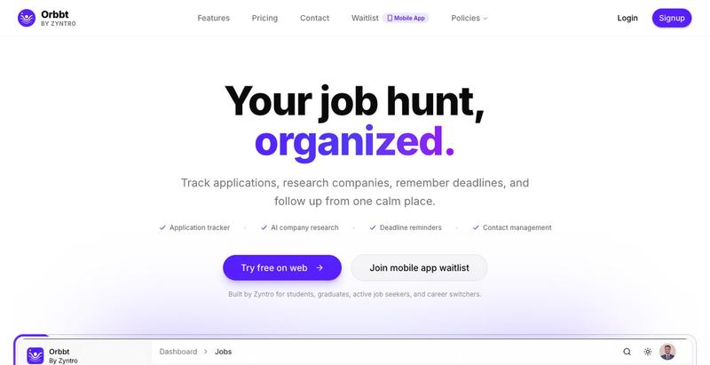 Orbbt — Your job hunt, organized. — screenshot