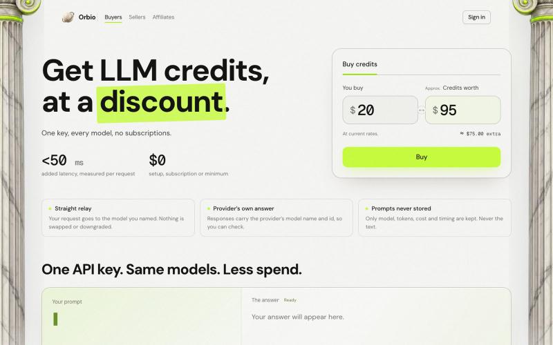 Orbio · AI credits at a discount — screenshot