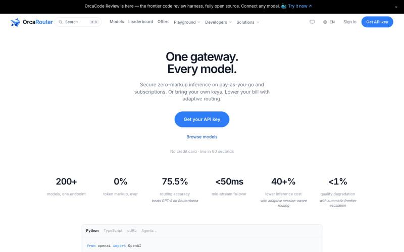 OrcaRouter — One AI gateway: adaptive LLM routing & governance — screenshot