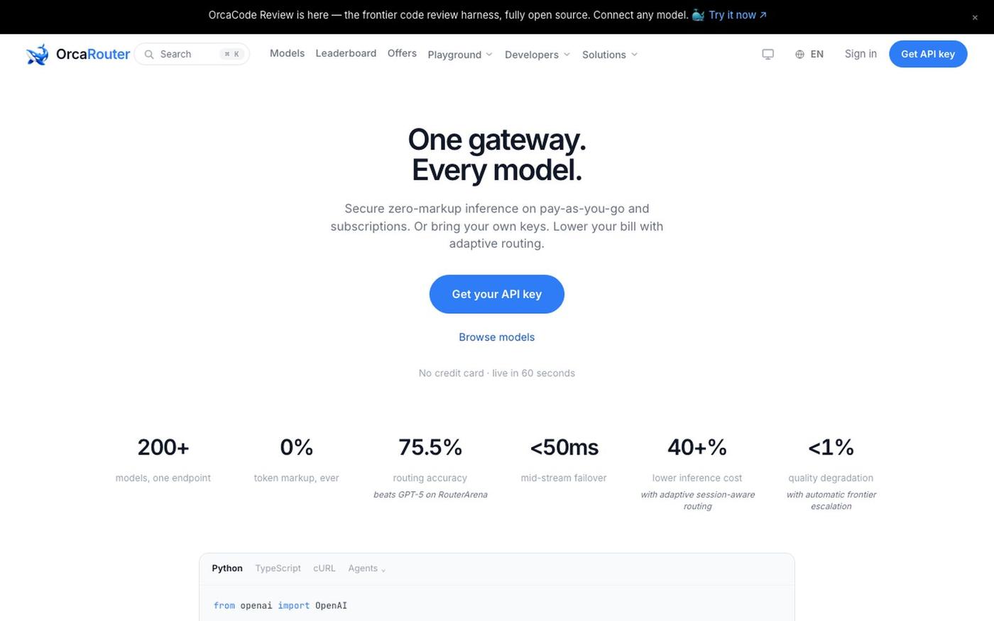 OrcaRouter — One AI gateway: adaptive LLM routing & governance — screenshot