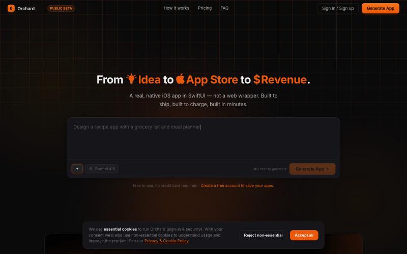 Orchard – AI iOS App Builder | Build Real Native iPhone Apps, No Code — screenshot