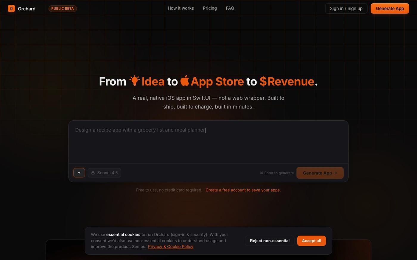 Orchard – AI iOS App Builder | Build Real Native iPhone Apps, No Code — screenshot