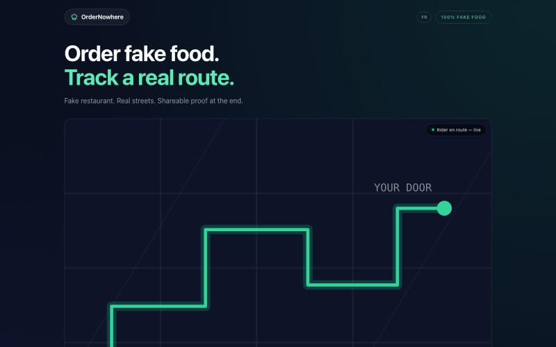 OrderNowhere — Fake Food, Real Routes — screenshot