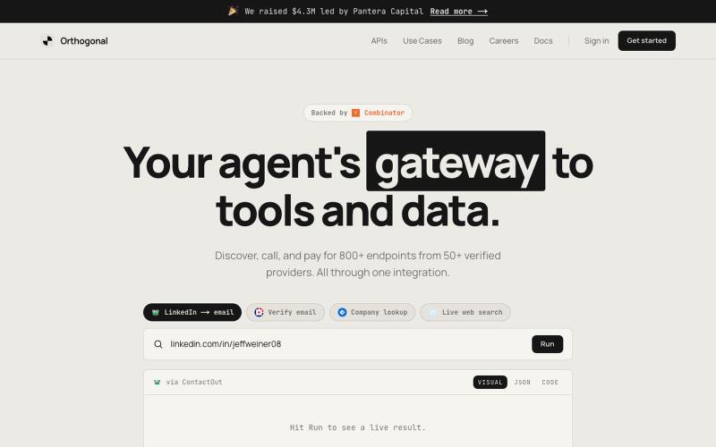 Orthogonal: Your agent's gateway to every tool and data source. — screenshot