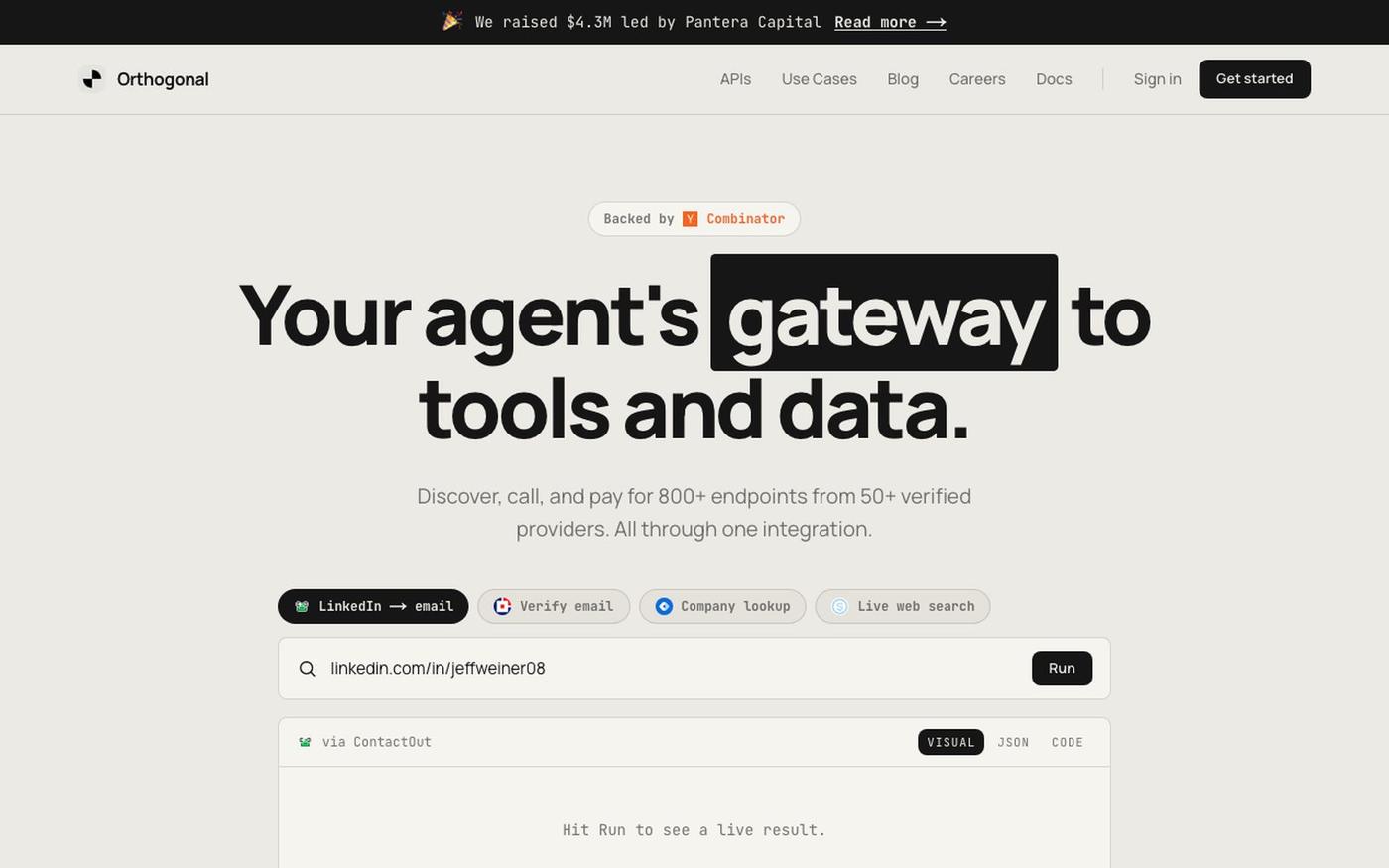 Orthogonal: Your agent's gateway to every tool and data source. — screenshot
