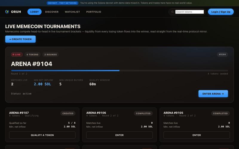 Oruh | Memecoin Liquidity Tournaments — screenshot