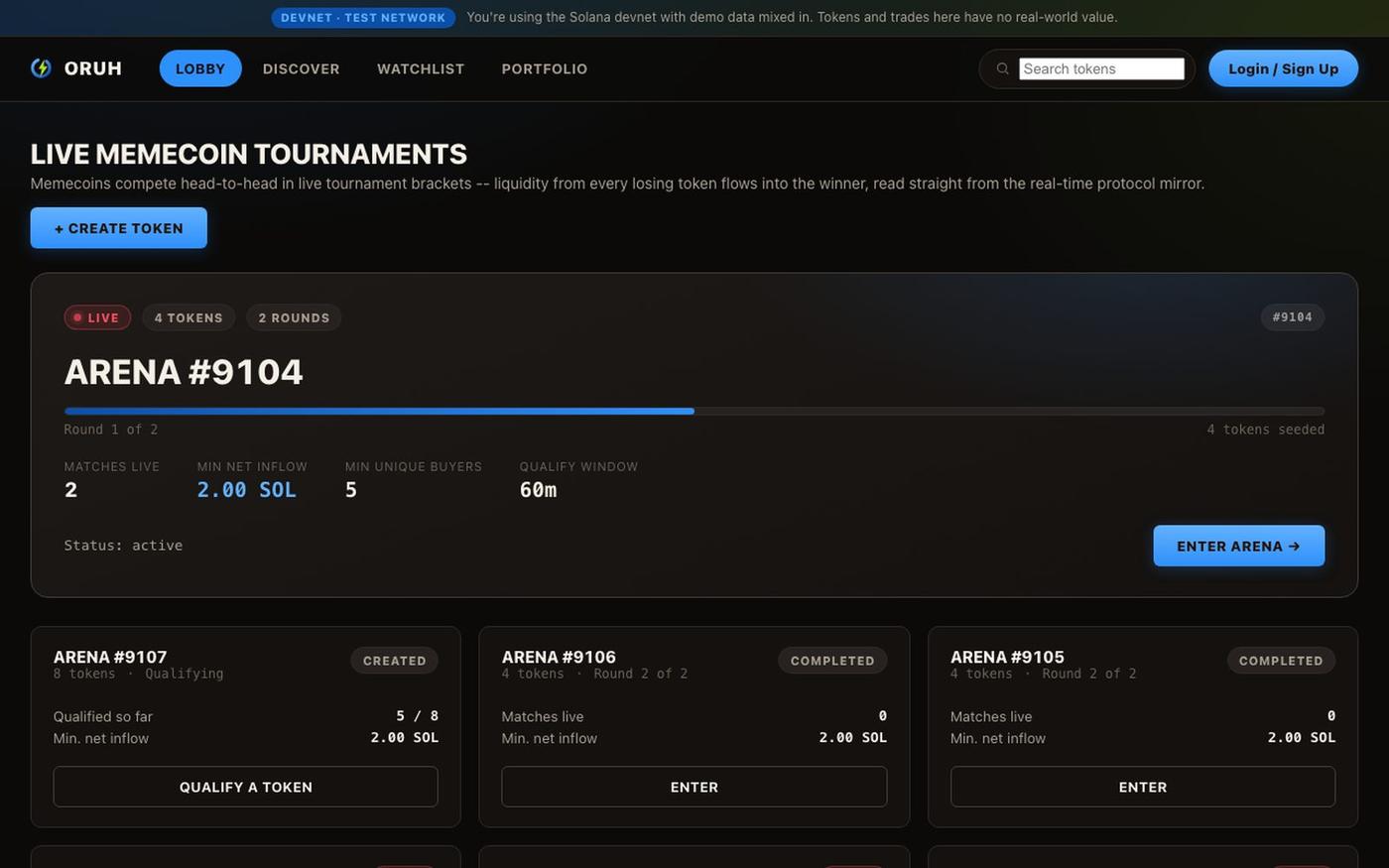 Oruh | Memecoin Liquidity Tournaments — screenshot