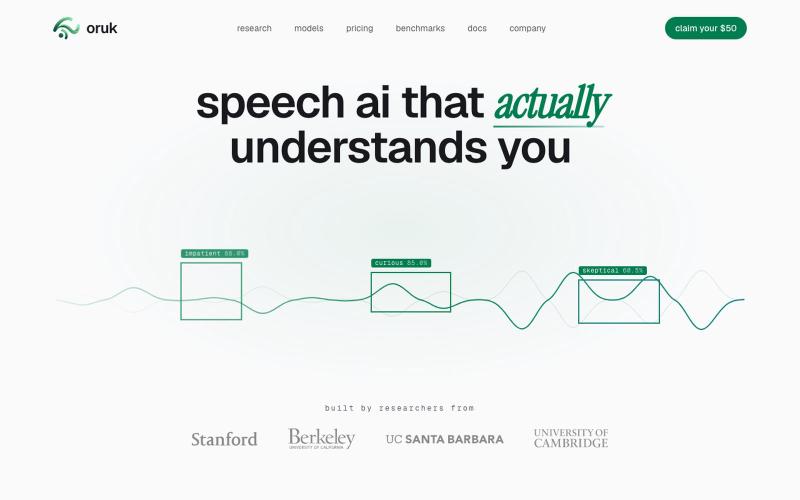 oruk — Speech API for transcripts, emotion, and style — screenshot