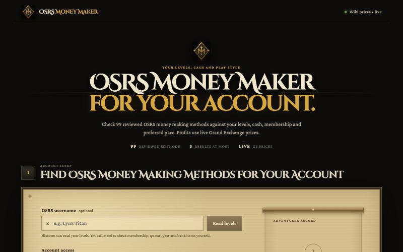 OSRS Money Maker | Methods That Fit Your Account — screenshot