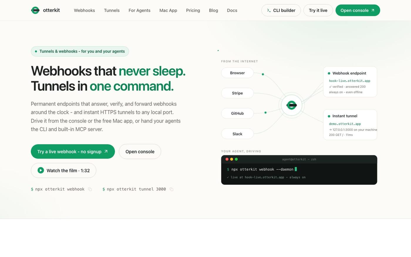 OtterKit: Tunnels & webhooks for you and your agents — screenshot
