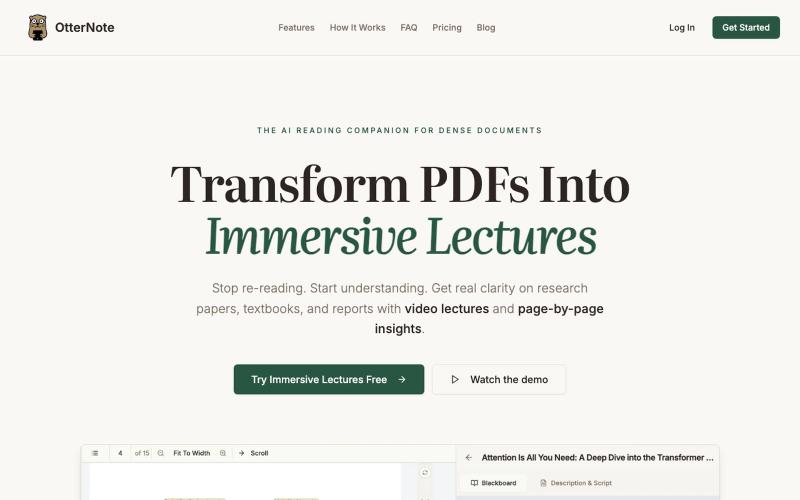 OtterNote - Transform PDFs Into Immersive Video Lectures — screenshot