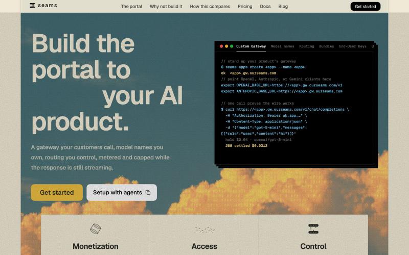 Seams | The portal for your AI product — screenshot