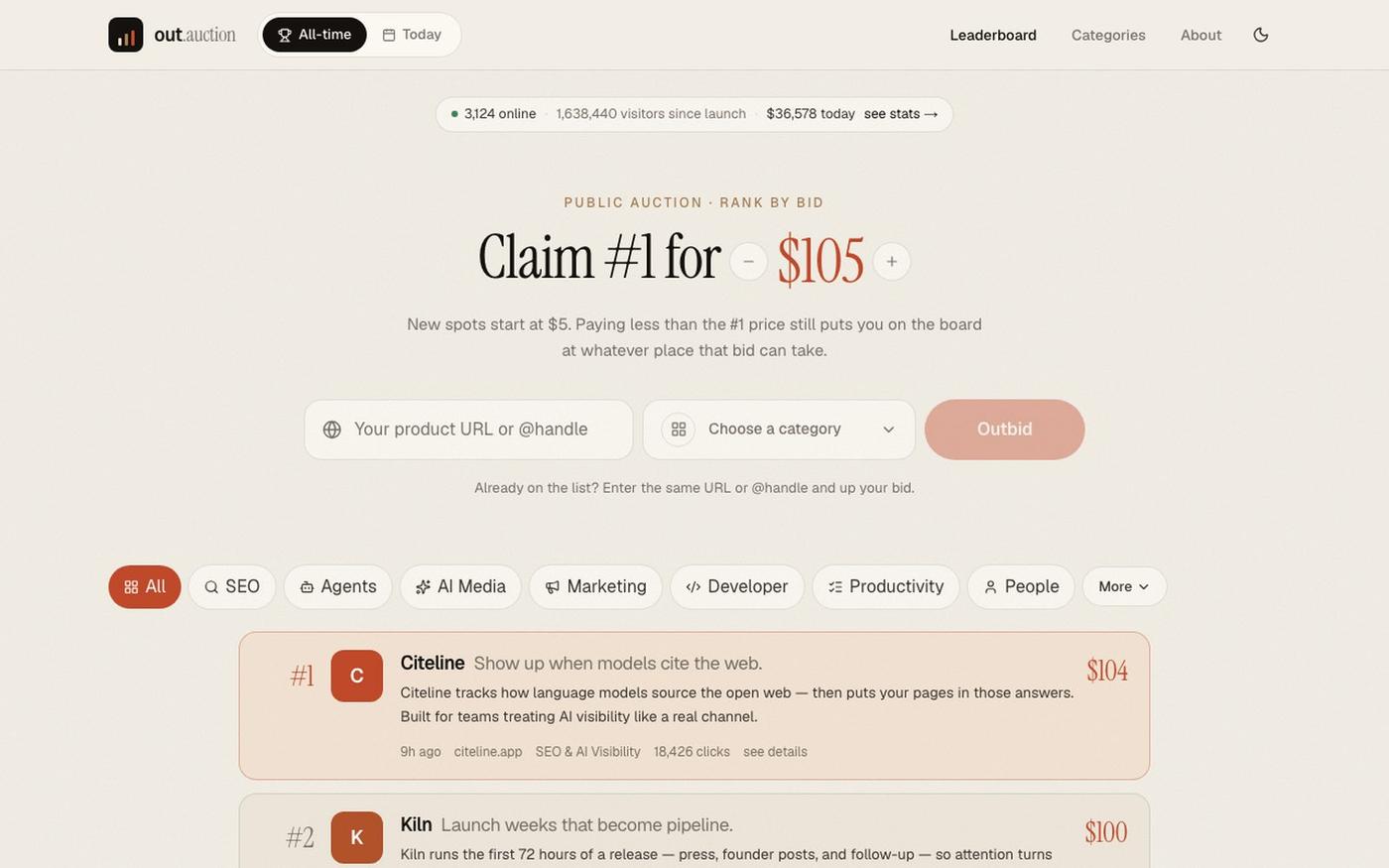 out.auction — rank is the bid — screenshot