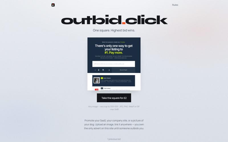 outbid.click — One square. Highest bid wins. — screenshot