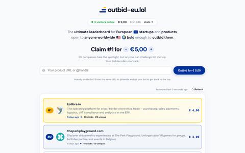 outbid-eu.lol | European Startup & Challenger Leaderboard — screenshot