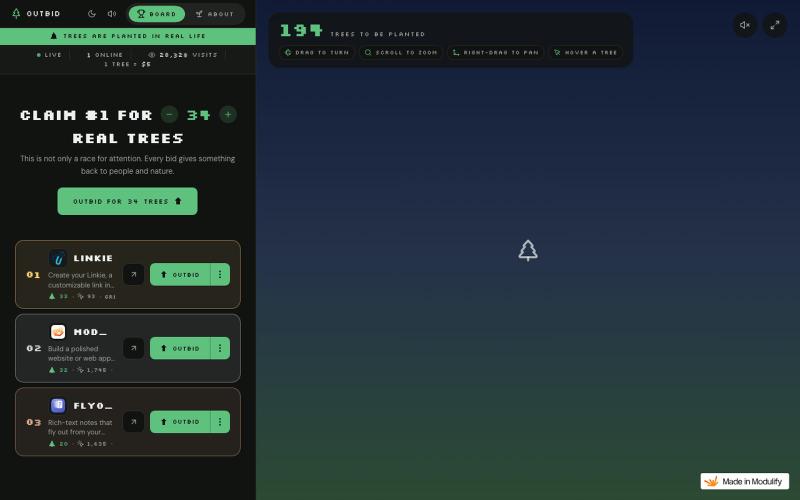 Product launch platform where rank is bought - Outbid Green — screenshot