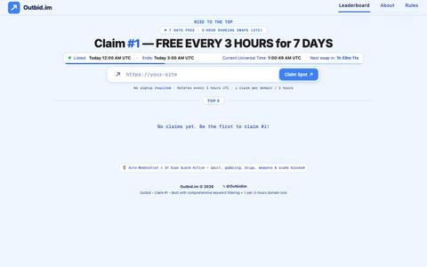 Outbid.im — Claim #1 FREE Every 3 Hours for 7 Days — screenshot