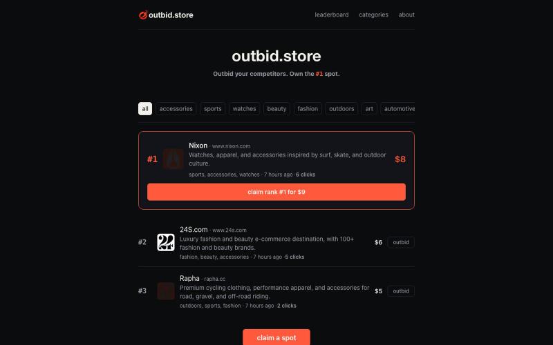 outbid.store — screenshot