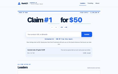 Rank21 — Fixed-Supply Outbid Board for AI Products — screenshot