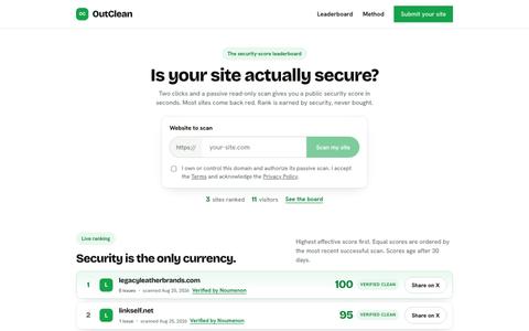 OutClean — The security-score leaderboard — screenshot