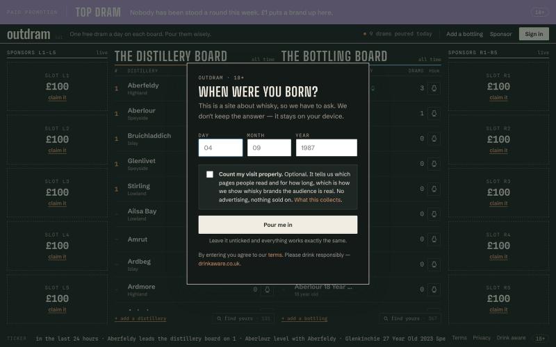 Outdram — the whisky leaderboard that fits on one screen — screenshot