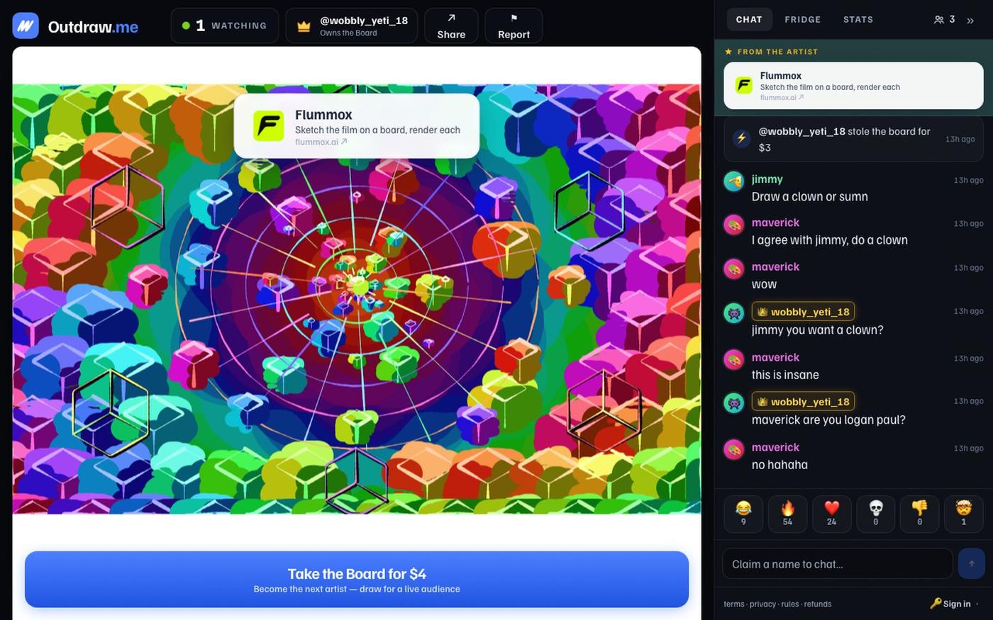 Outdraw Me — one board, one owner, everyone watching — screenshot