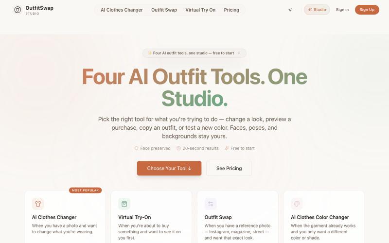 Change, Try On & Swap Outfits with AI | OutfitSwap Studio — screenshot