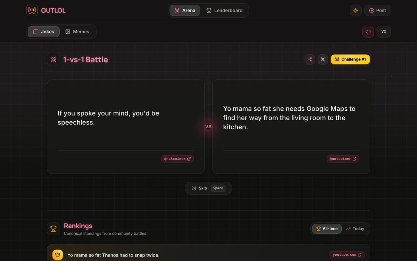 Outlol - The Arena for Jokes and Memes — screenshot