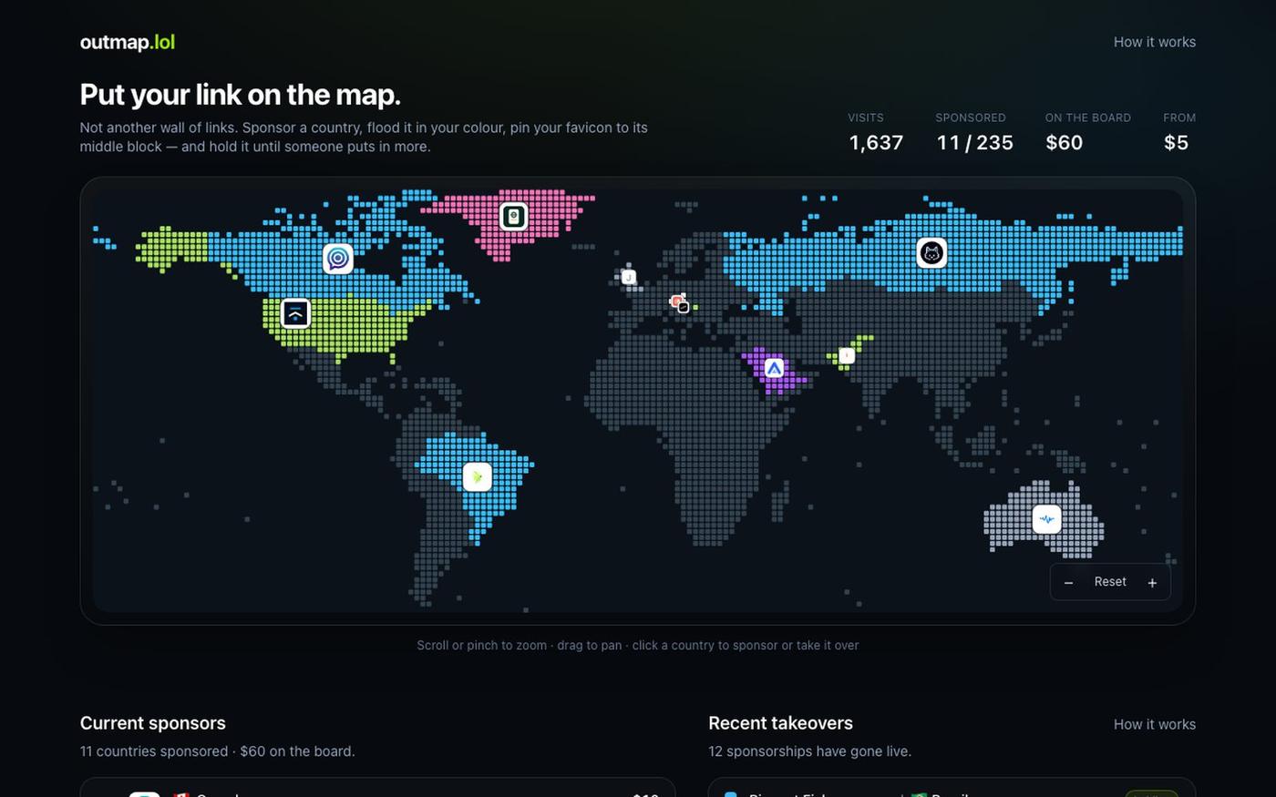 outmap.lol — put your link on the map — screenshot
