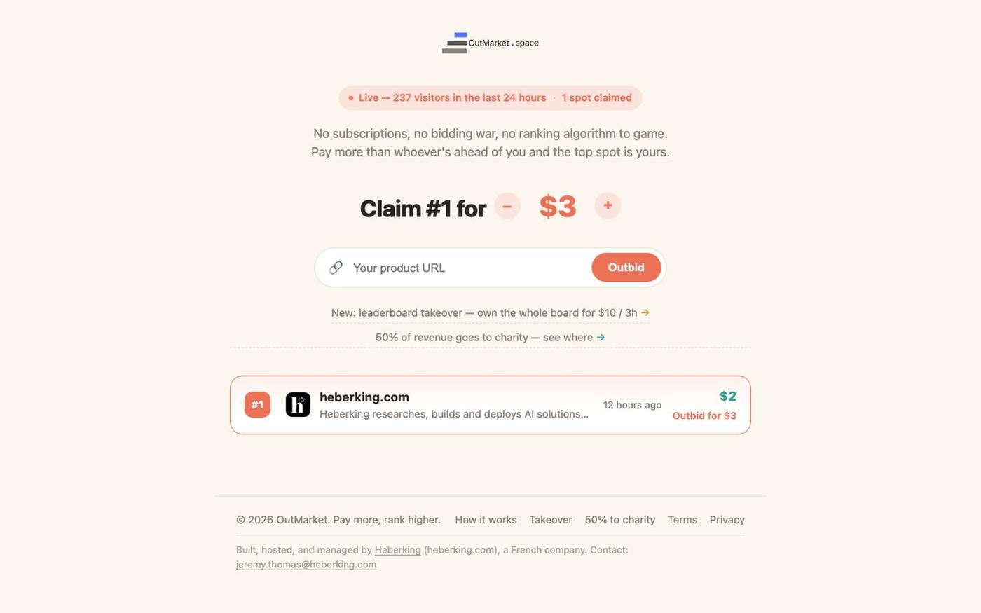 OutMarket — pay more, rank higher — screenshot
