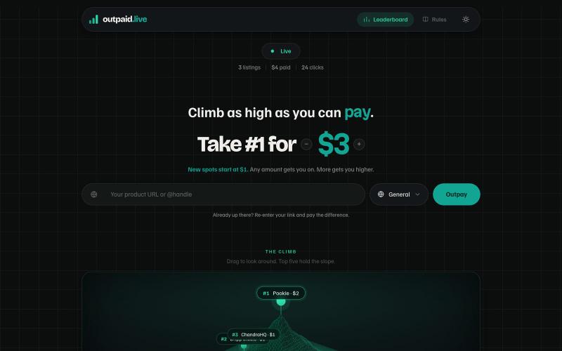 Outpaid — Pay to Rank Leaderboard | Climb as high as you can pay — screenshot
