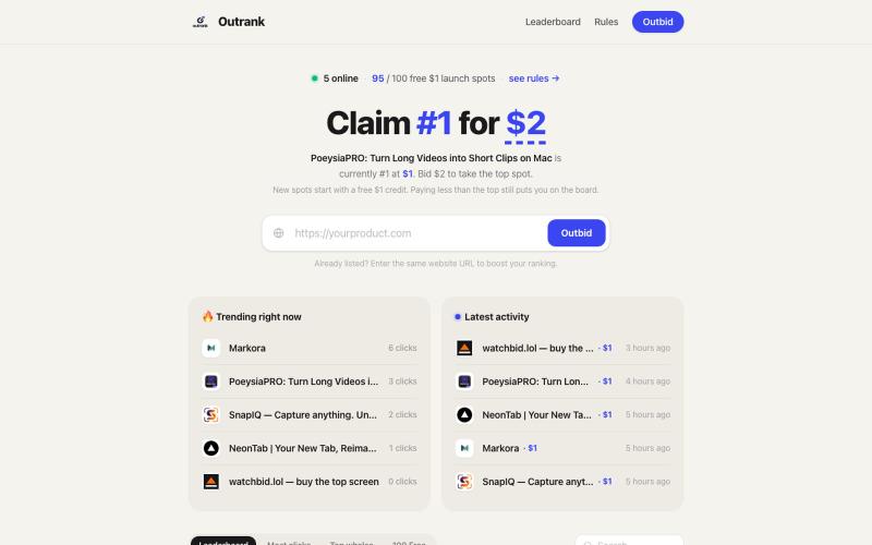 Outrank — Pay to climb, get noticed, and outrank the competition. — screenshot