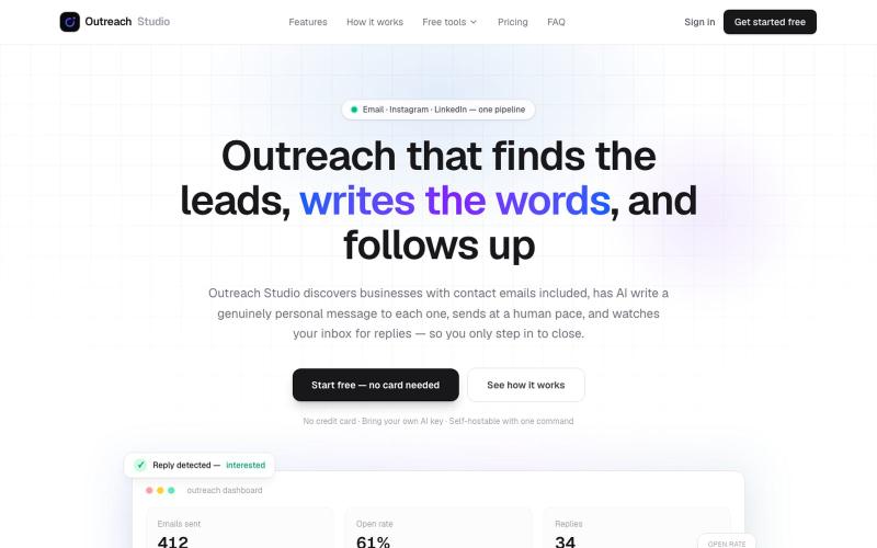 Outreach Studio — AI outreach that finds, writes, and follows up — screenshot