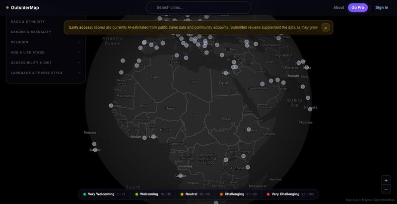 OutsiderMap — Explore Cities — screenshot