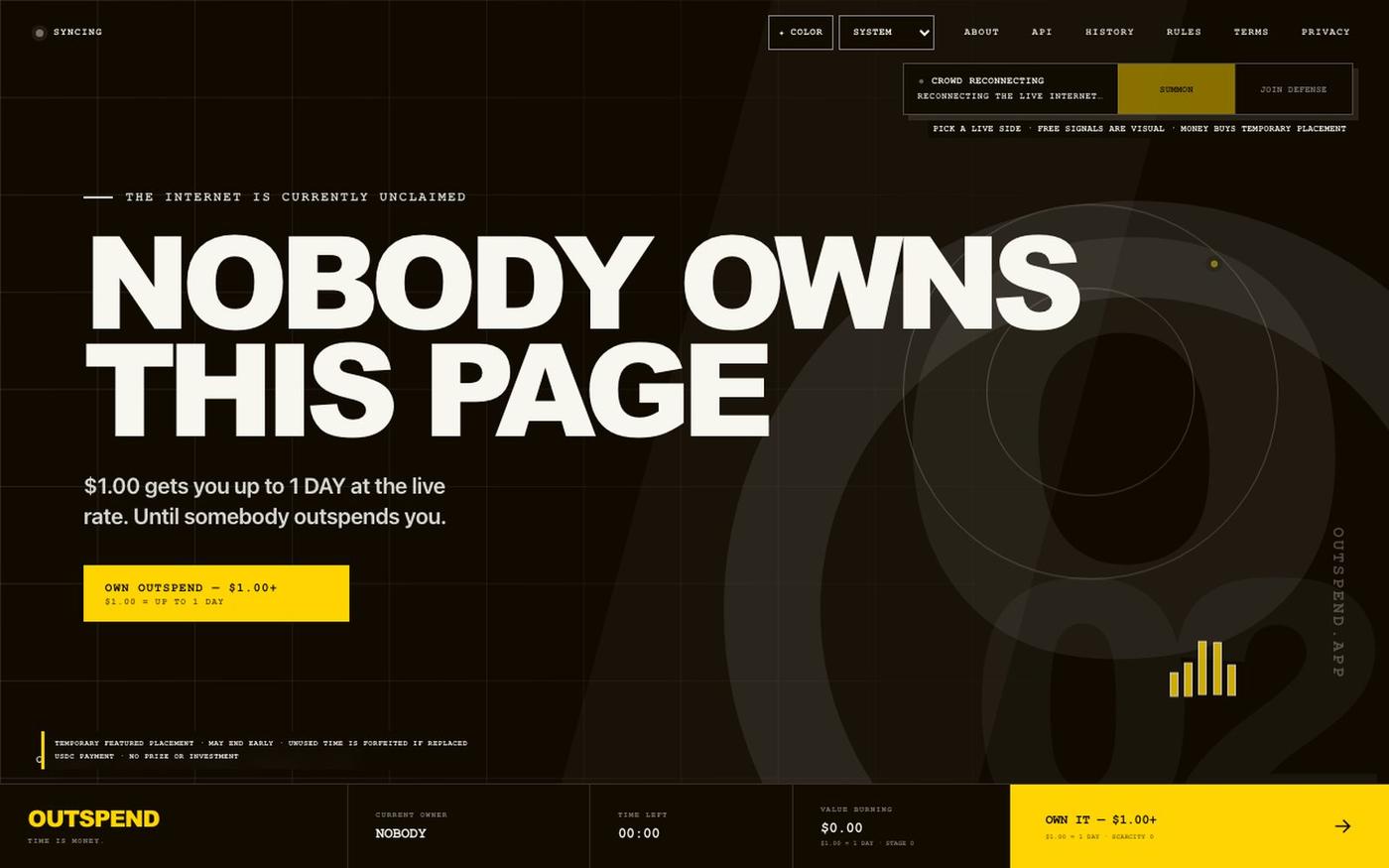 Outspend — Live Internet Ownership Game — screenshot