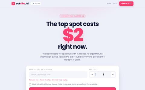 outvibe.lol — pay your way to #1 — screenshot