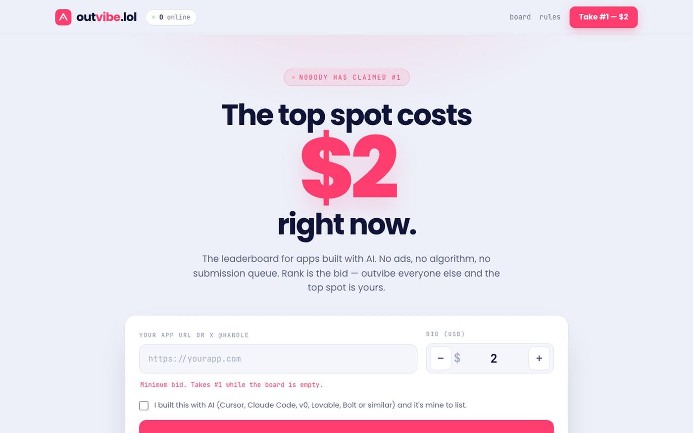outvibe.lol — pay your way to #1 — screenshot
