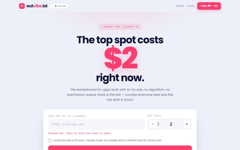 outvibe.lol — pay your way to #1 — screenshot