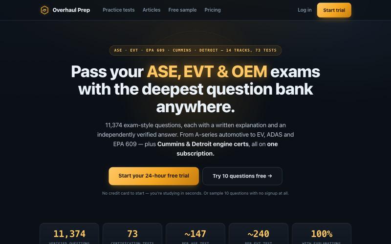 Overhaul Prep — ASE, EVT & EPA 609 practice tests for auto, truck & emergency-ve — screenshot