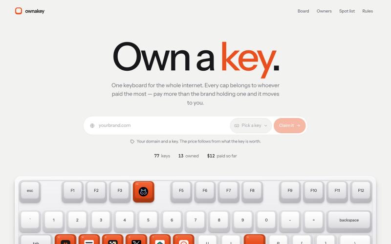 ownakey — Own a key on the internet's keyboard. — screenshot