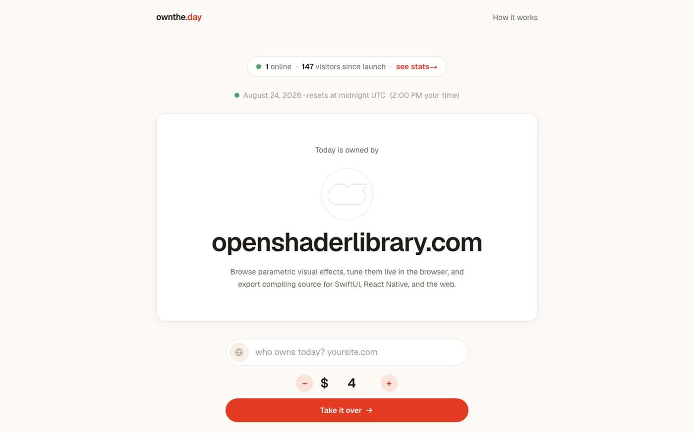 ownthe.day : today has one owner — screenshot