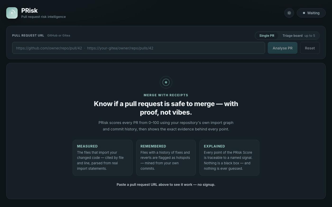 PRisk — Pull Request Risk Intelligence — screenshot